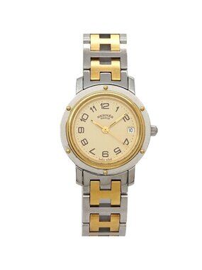 Hermes Clipper Cl4 220 Vintage Watch Date Ivory Quartz